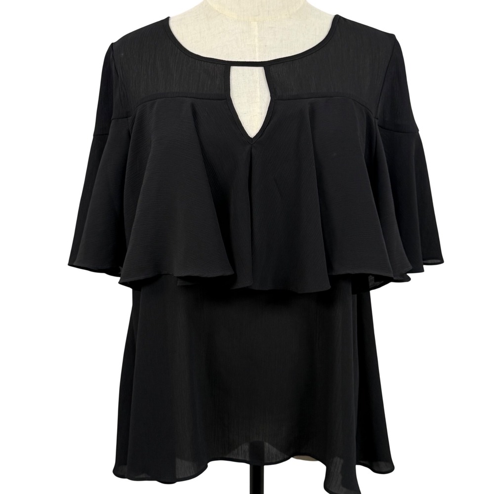 Ann Taylor S Blouse Tiered Flutter Keyhole Corporate Goth Whimsigoth Fairycore